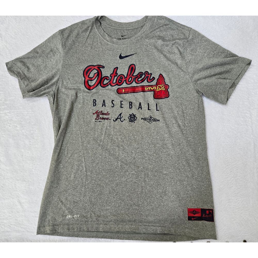 Nike Dri Fit Baseball Tee Mens Large Gray Post Season Graphic Athletic